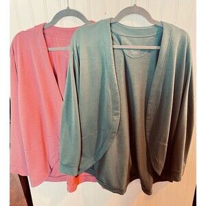 Denim Active Cocoon Open Petite Cardigans Set 2 Antique Rose & Spruce Green XLP